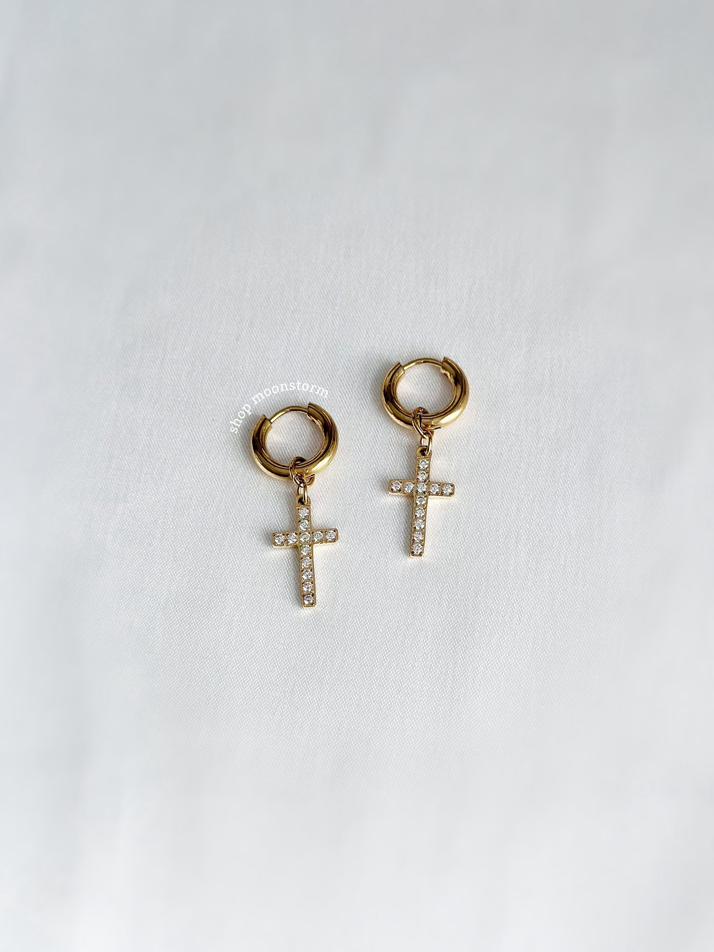 CZ Gold Cross Hoop Earrings