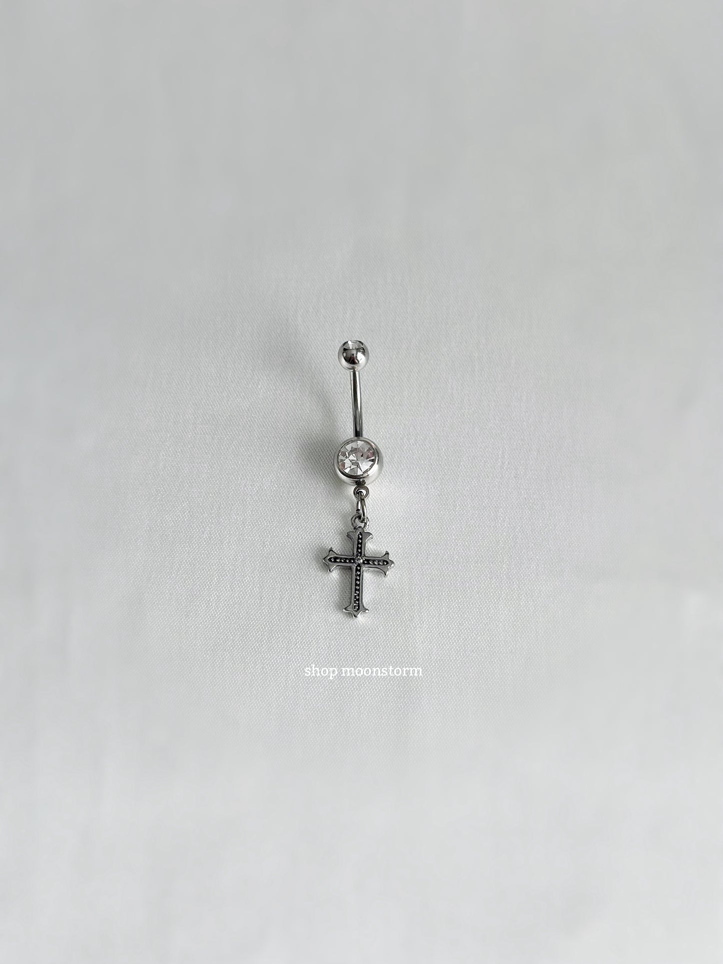 Silver Goth Cross Belly Ring