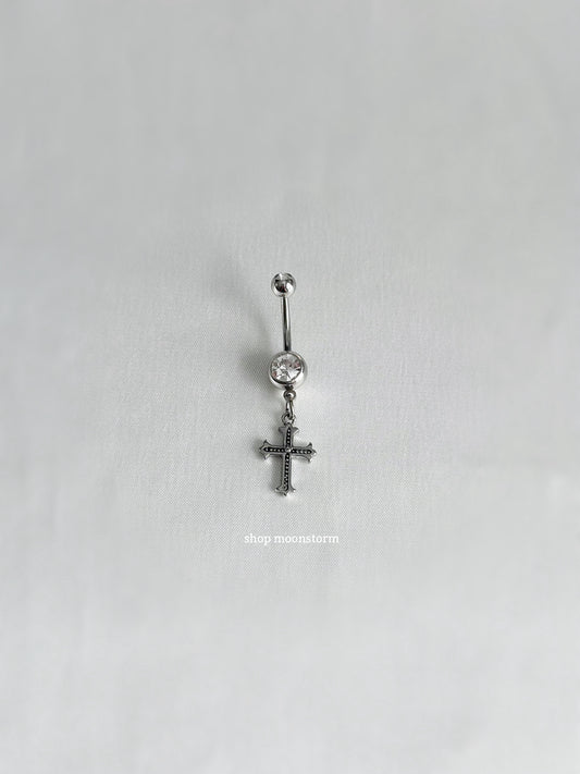 Silver Goth Cross Belly Ring