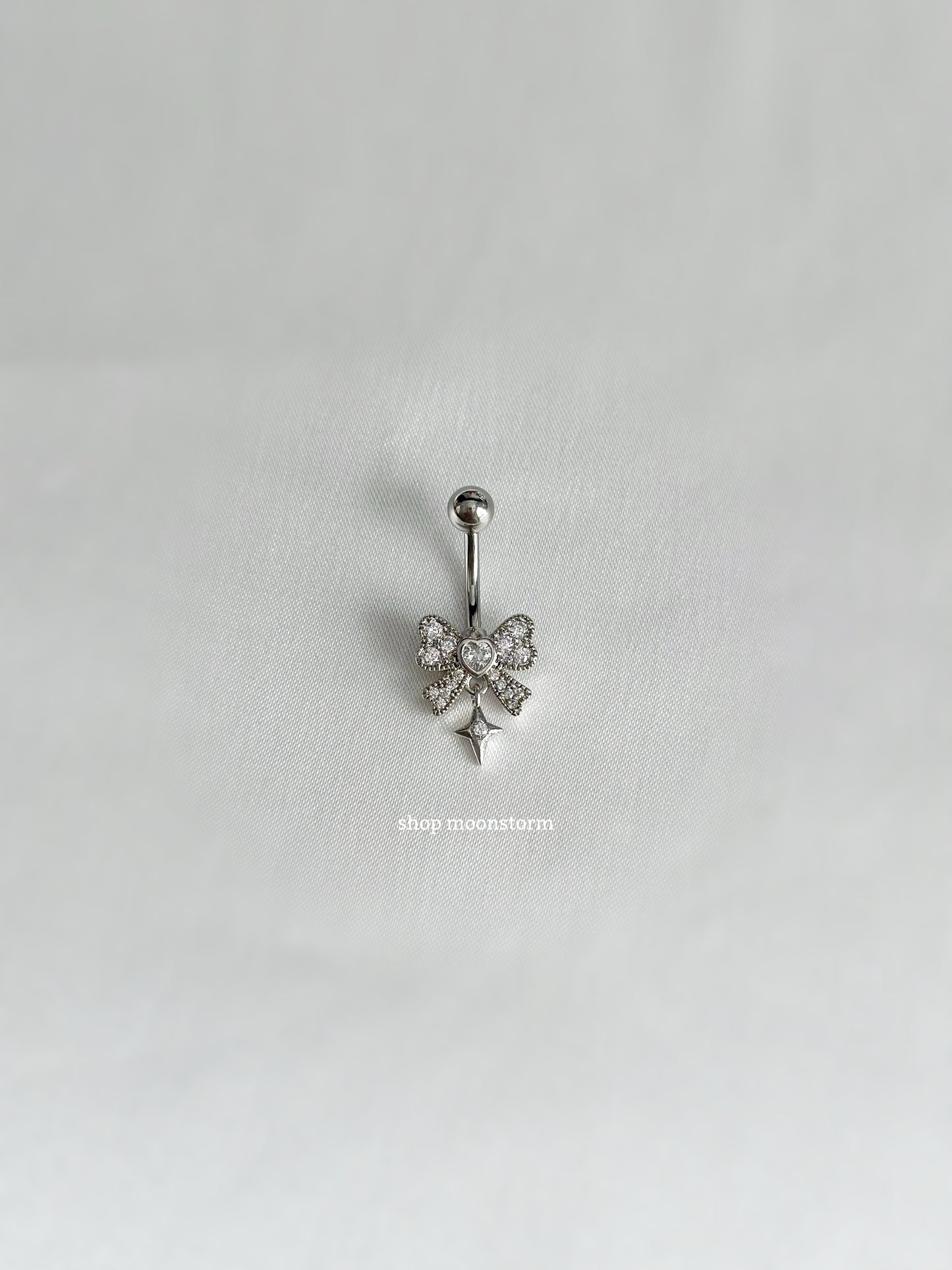 Clear Sparkle Ribbon Bow Belly Ring (Silver Version)