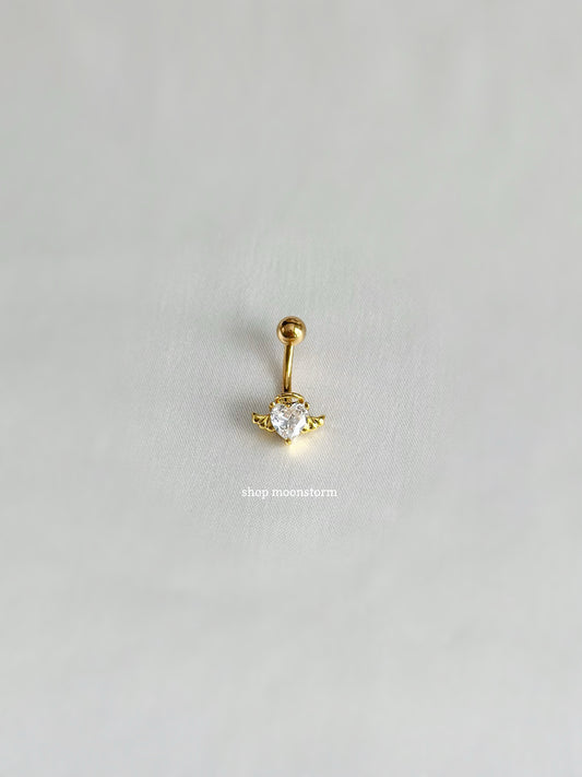 Clear Angel Wing Halo Heart Belly Ring (Gold Version)