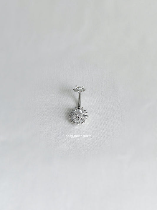 Silver Diamond Flower Belly Ring