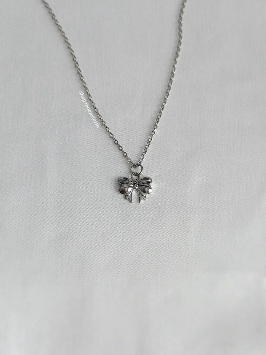 Lux Ribbon Bow Necklace (Silver Version)