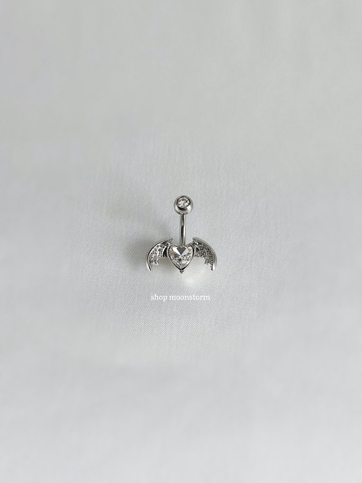 Clear Heart Bat Wing Belly Ring (Silver Version)