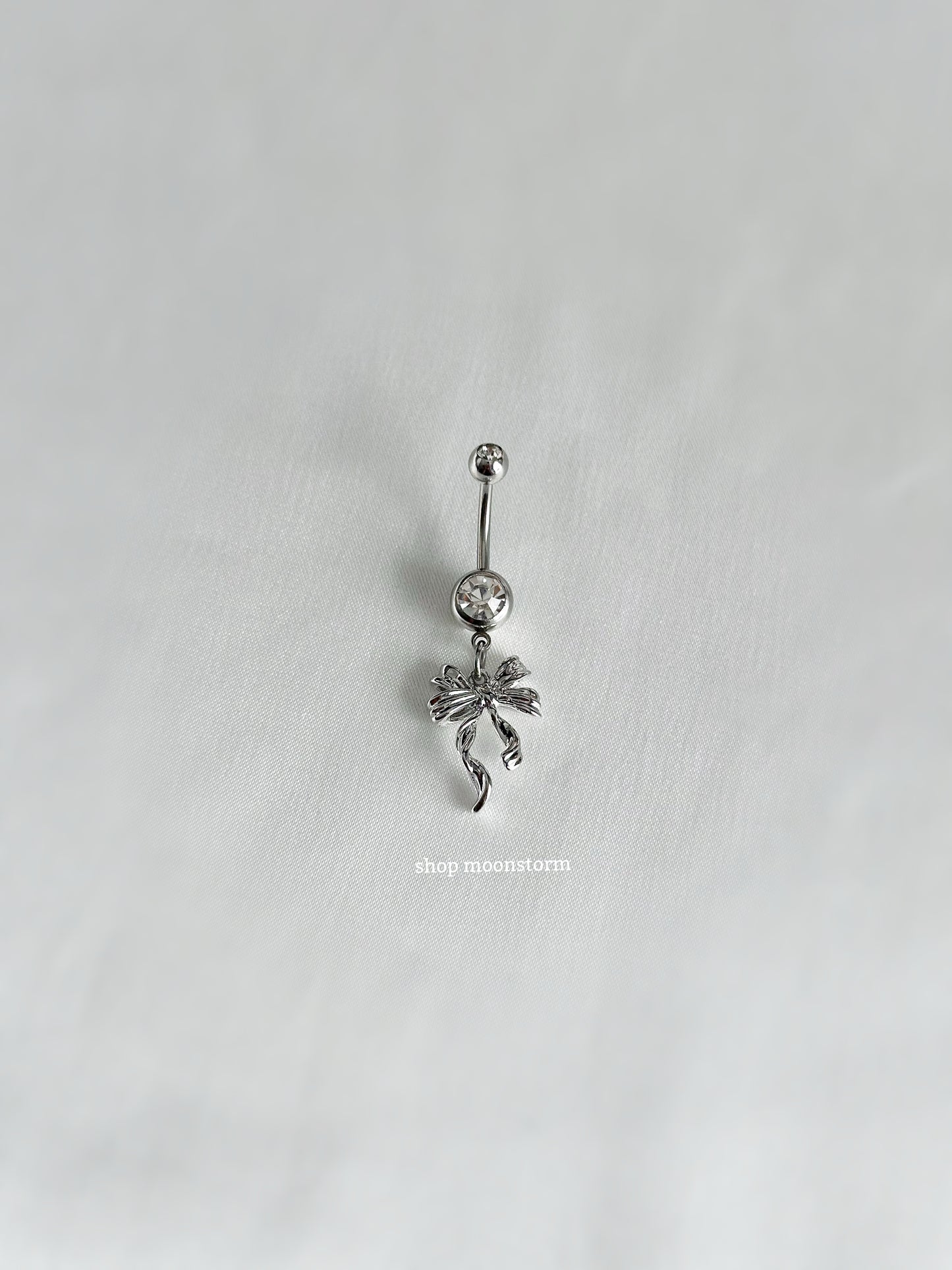 Silver Lacy Ribbon Bow Belly Ring