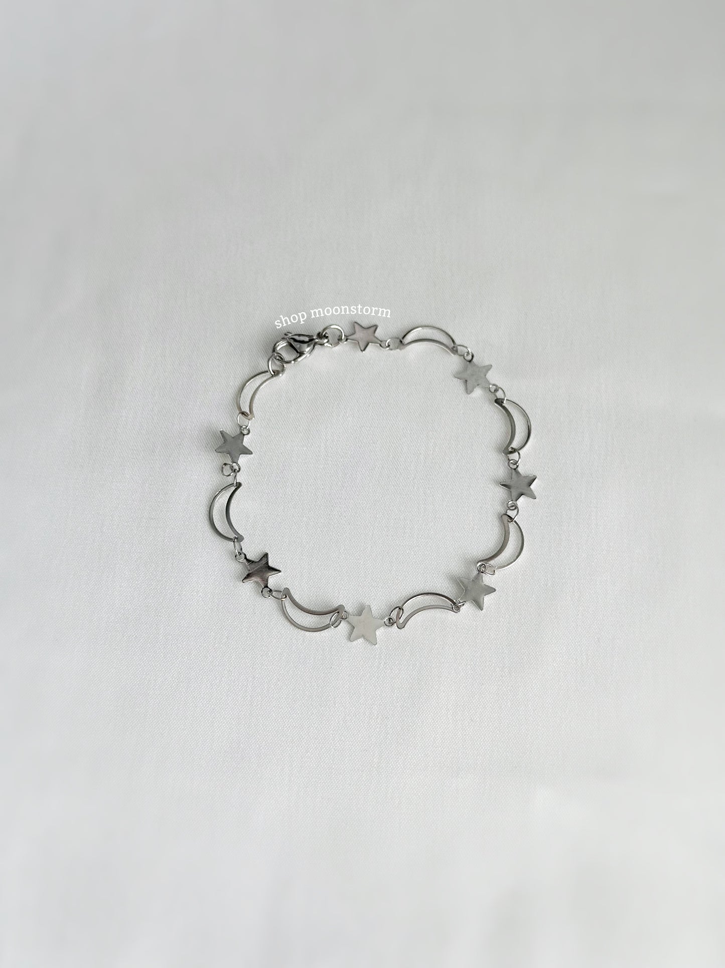 Silver Moon & Star Link Bracelet