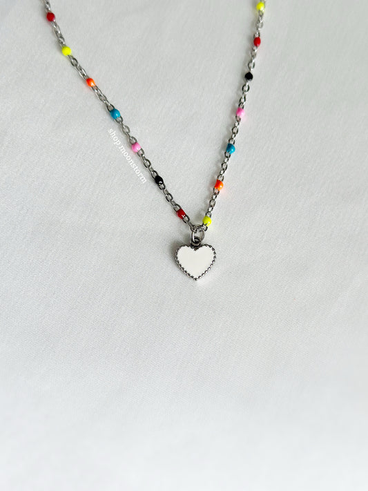 Rainbow Beaded White Heart Necklace (Limited Edition)