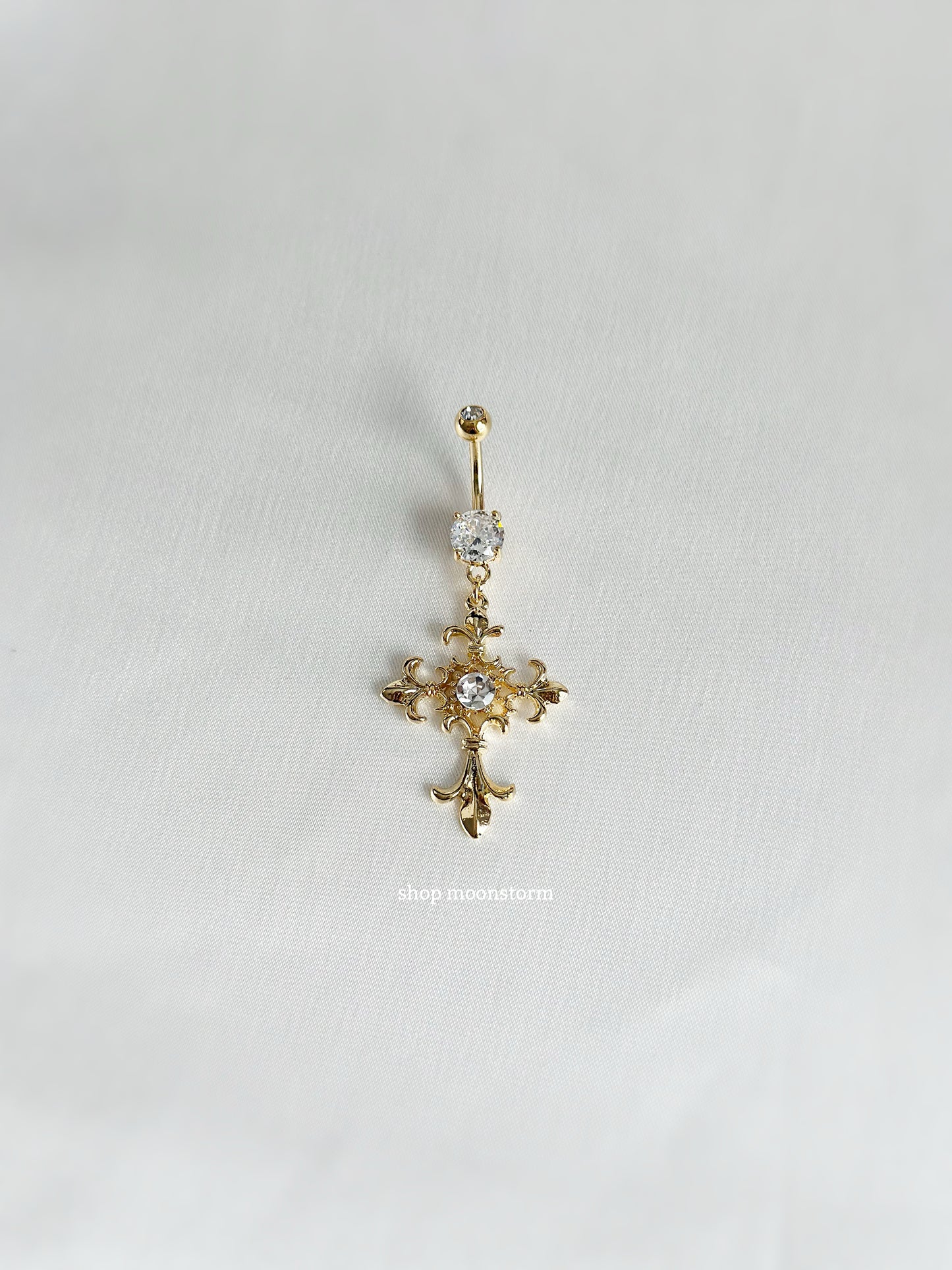 Gold Cross Gem Belly Ring