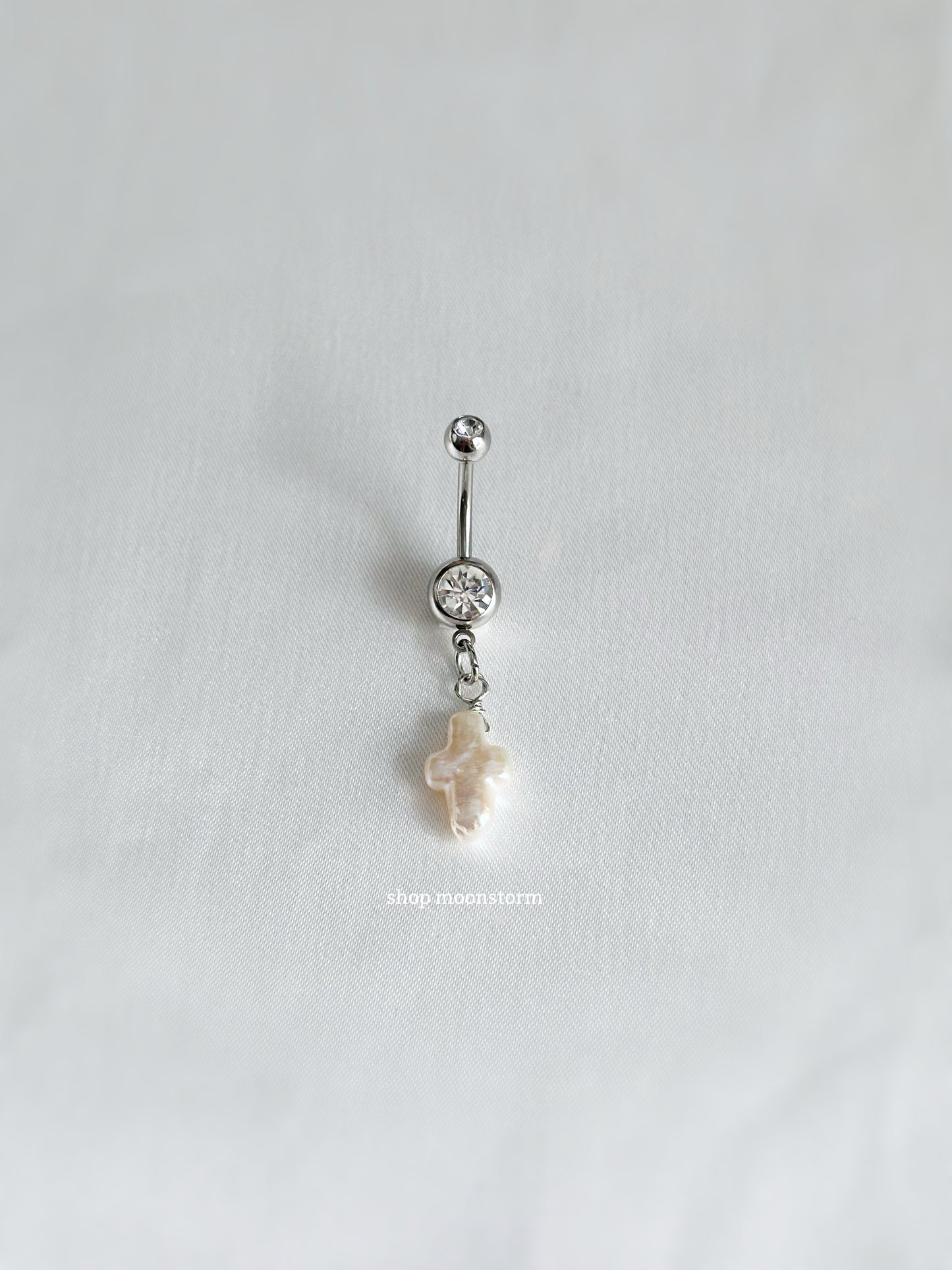 Natural Pearl Cross Belly Ring