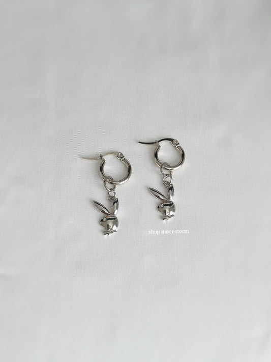 Silver Bunny Hoop Earrings