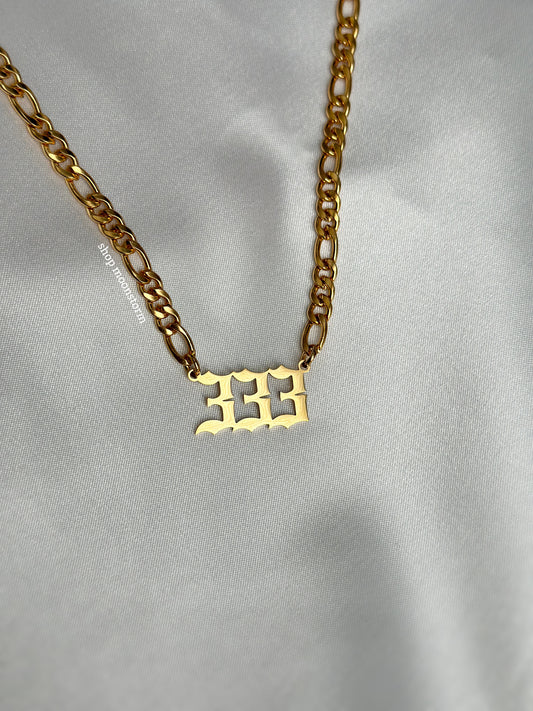 333 Angel Number Gold Figaro Necklace
