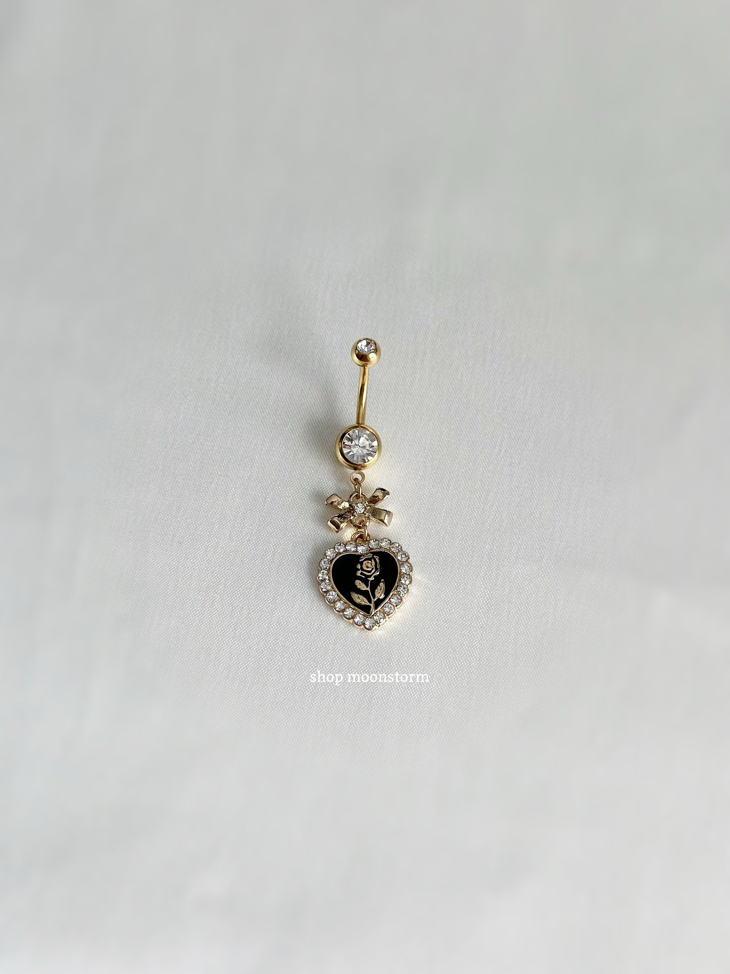 Ribbon Bow & Rose Heart Belly Ring (Gold Version)