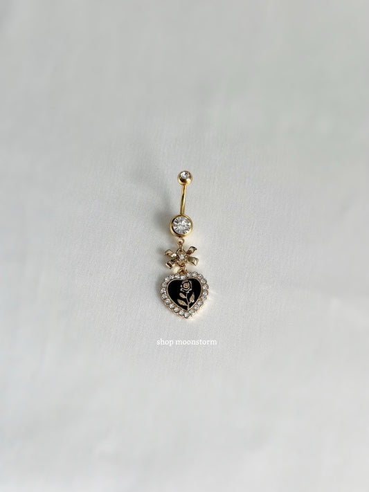 Ribbon Bow & Rose Heart Belly Ring (Gold Version)