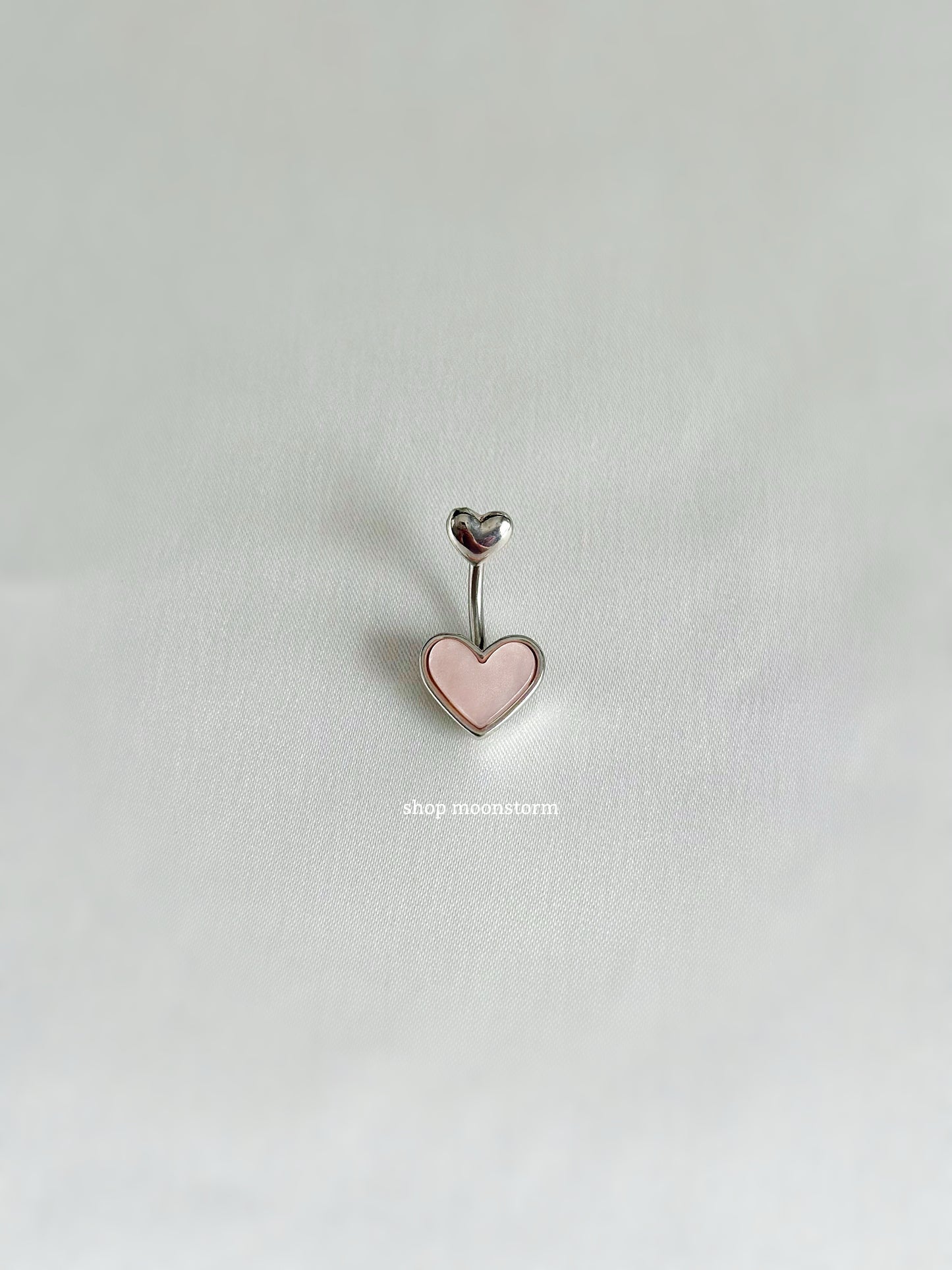 Pink Pearl Heart Belly Ring (Silver Version)