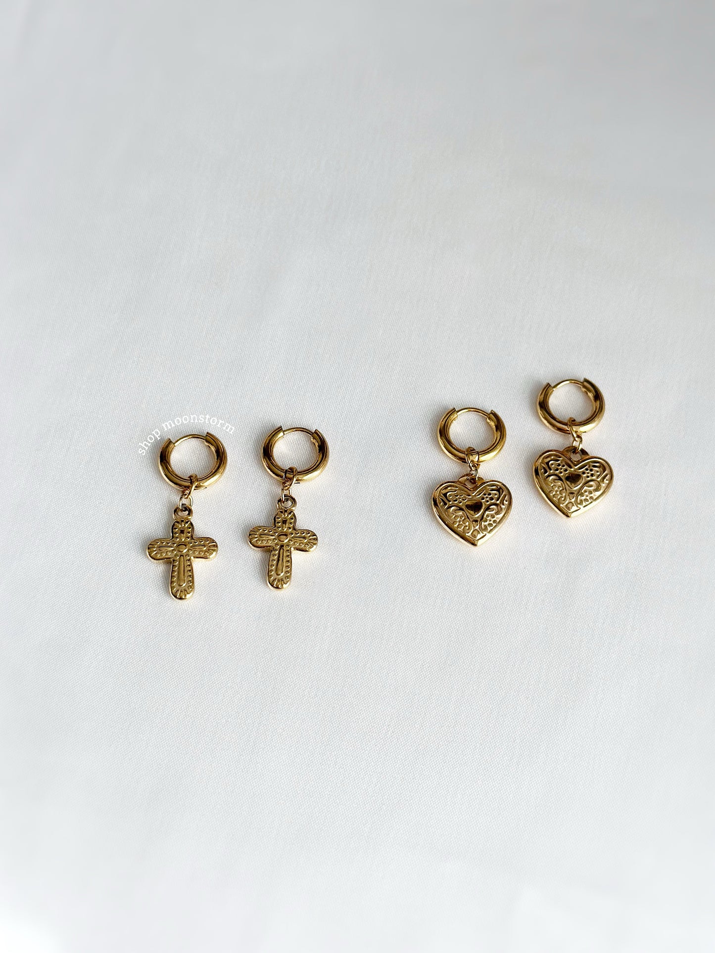 Gold Vintage Cross Hoop Earrings