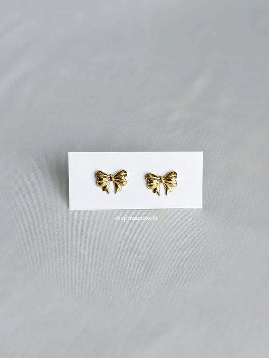 Lux Ribbon Bow Stud Earrings (Gold Version)