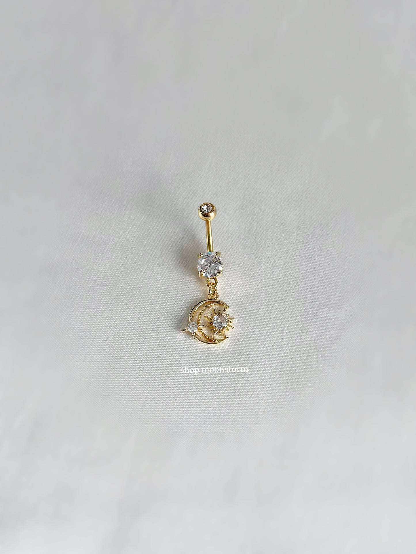 CZ Gold Moon & Star Belly Ring