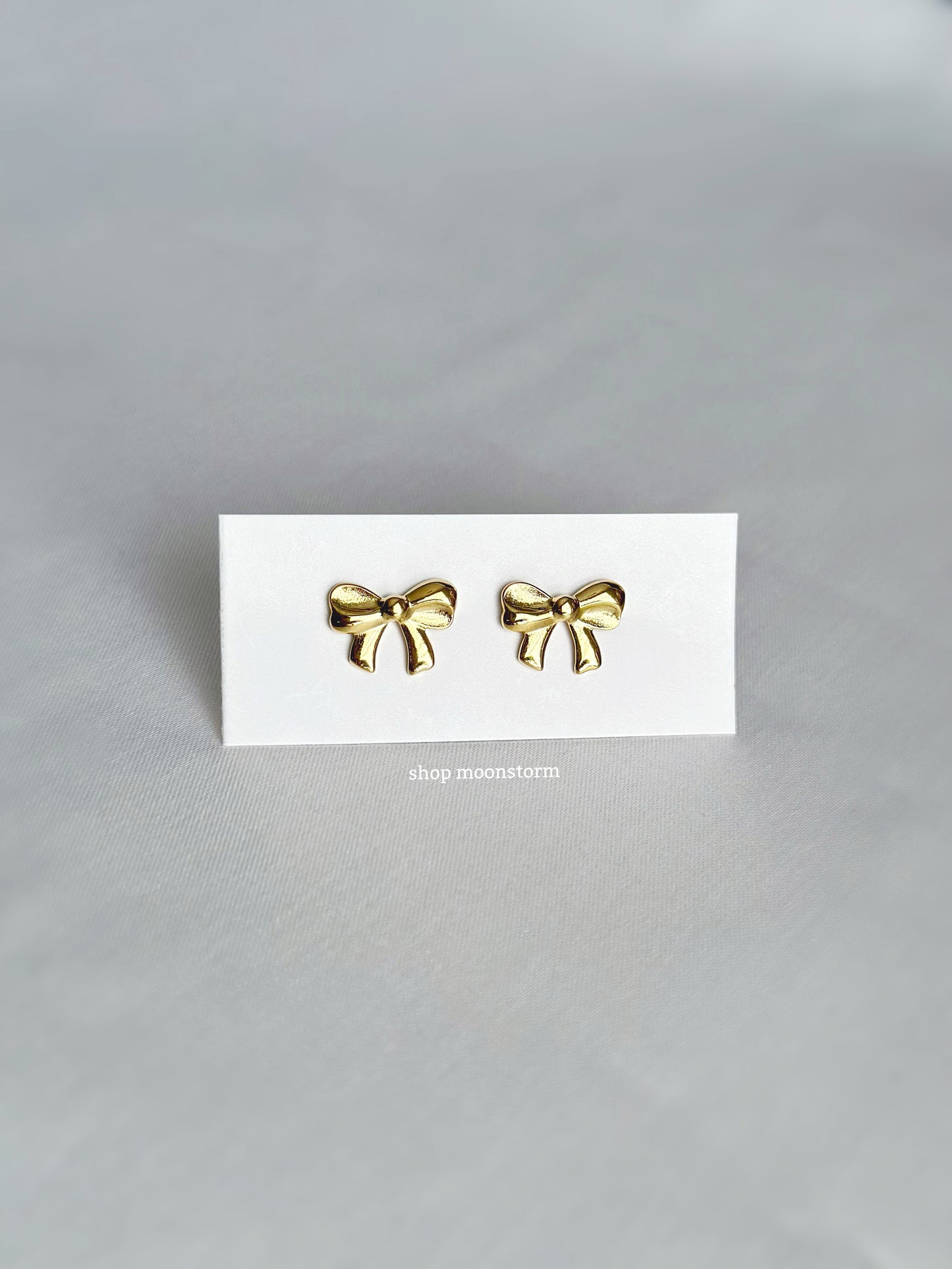 Gold Ribbon Bow Stud Earrings