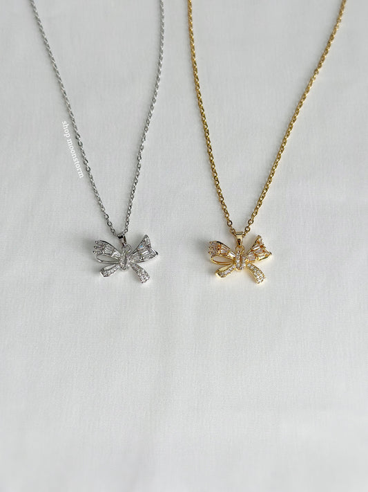 Baguette Ribbon Bow Necklace Pack (Set of Two)