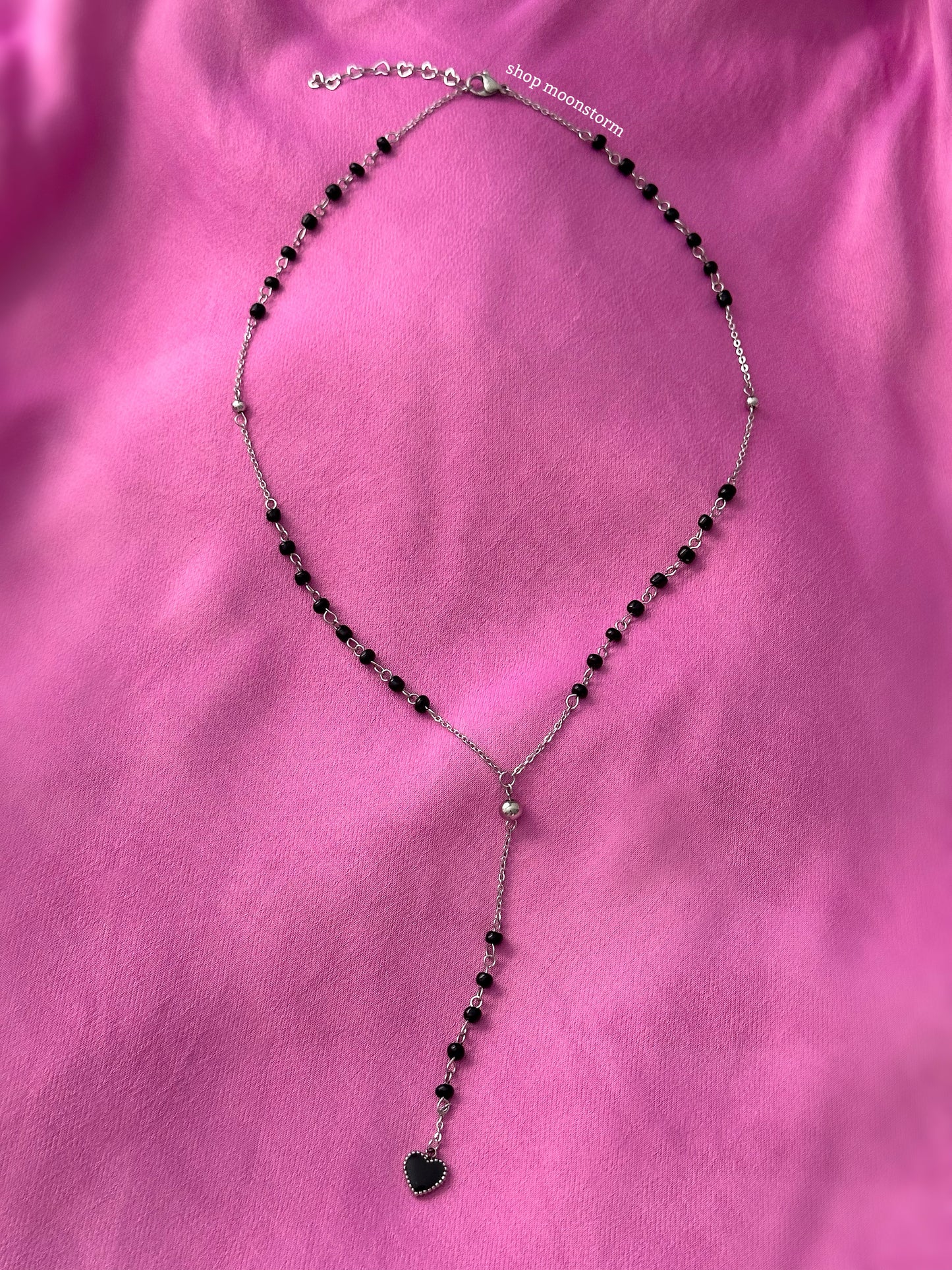 Black Heart Rosary Necklace