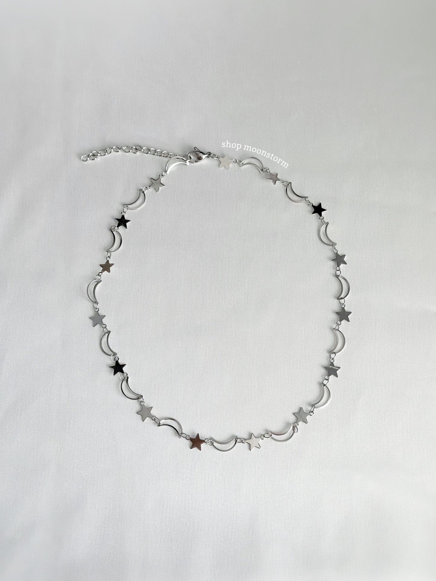Silver Moon & Star Link Necklace