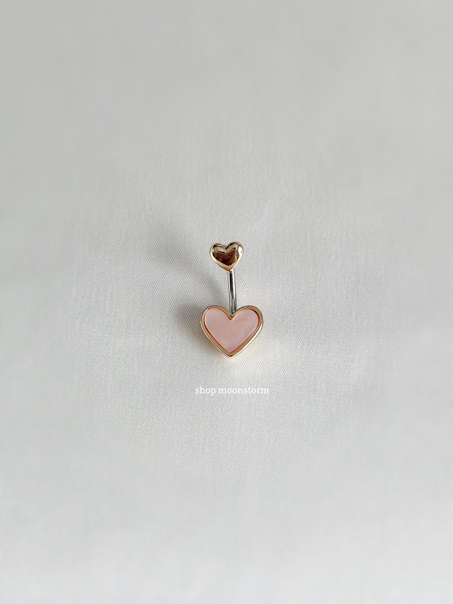 Pink Pearl Heart Belly Ring (Gold Version)