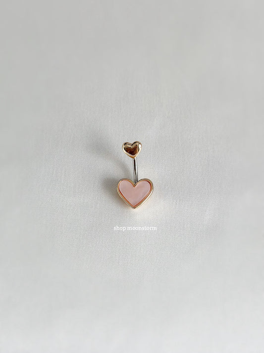 Pink Pearl Heart Belly Ring (Gold Version)