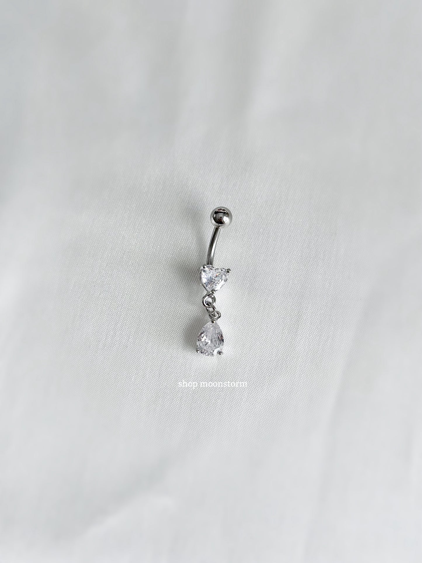 Silver Clear Teardrop Heart Belly Ring