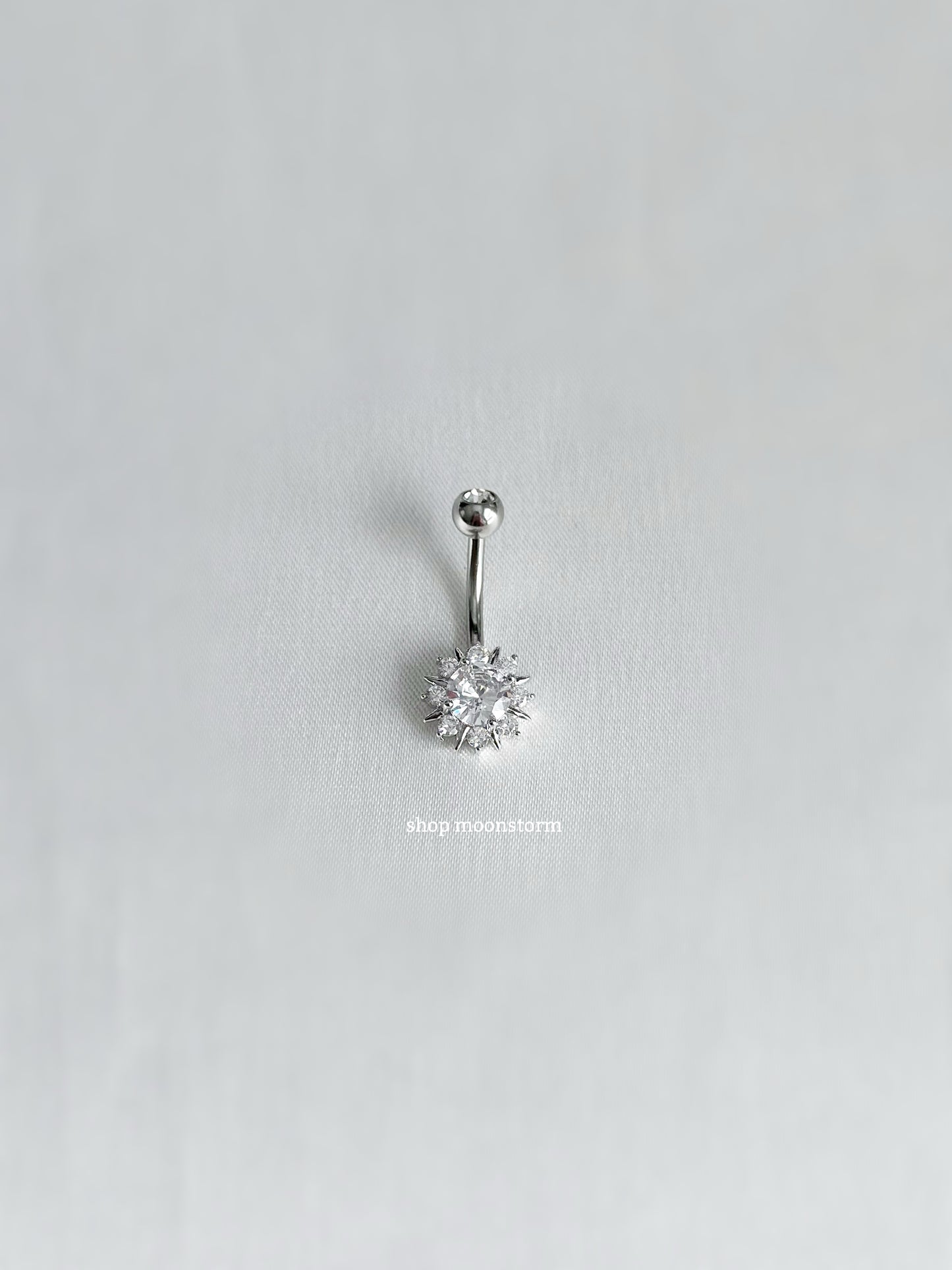 Silver Reflective Flower Belly Ring