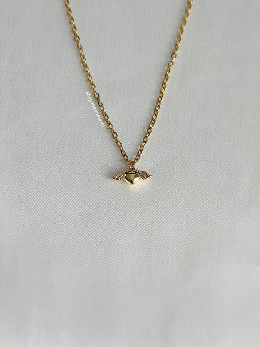 Gold Heart Wings Necklace
