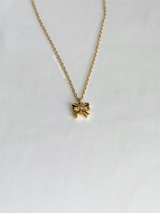 Gold Glam Ribbon Bow Necklace