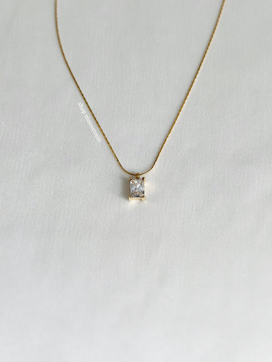 Gold Rectangle Gemstone Necklace