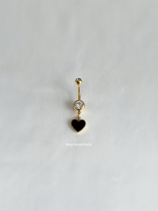 Black Heart Belly Ring (Gold Version)