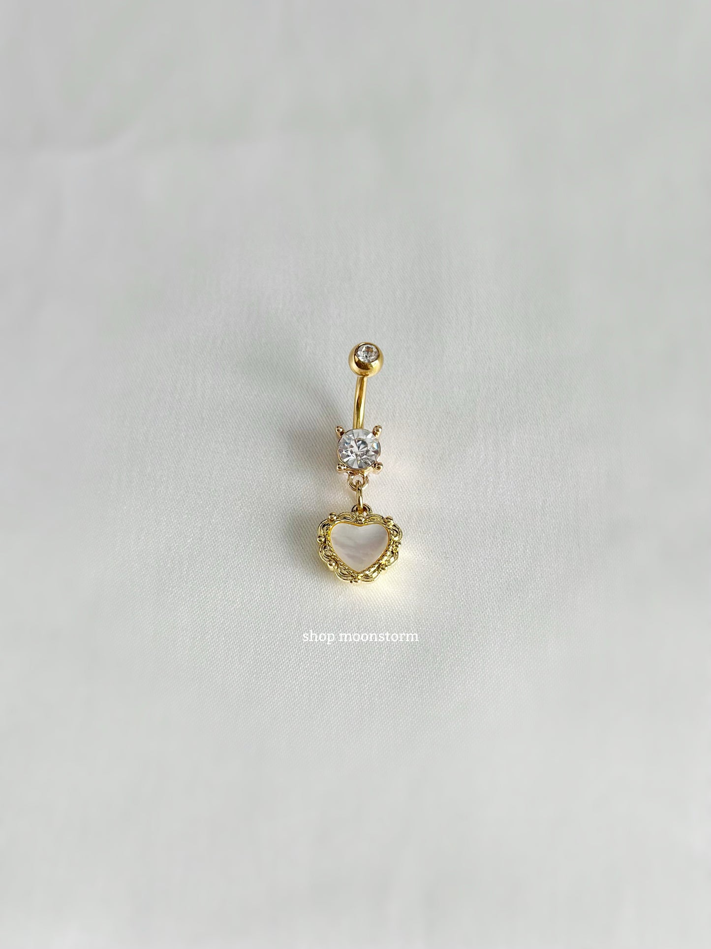 Gold Pearl Heart Amulet Belly Ring