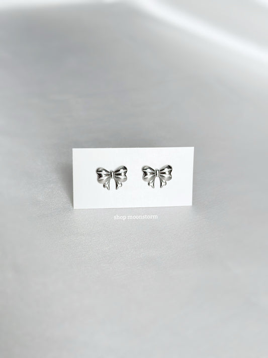 Lux Ribbon Bow Stud Earrings (Silver Version)