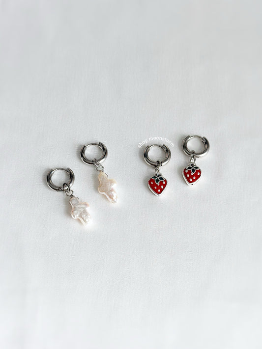 Strawberry & Pearl Cross Hoop Earring Pack (Set of Two)