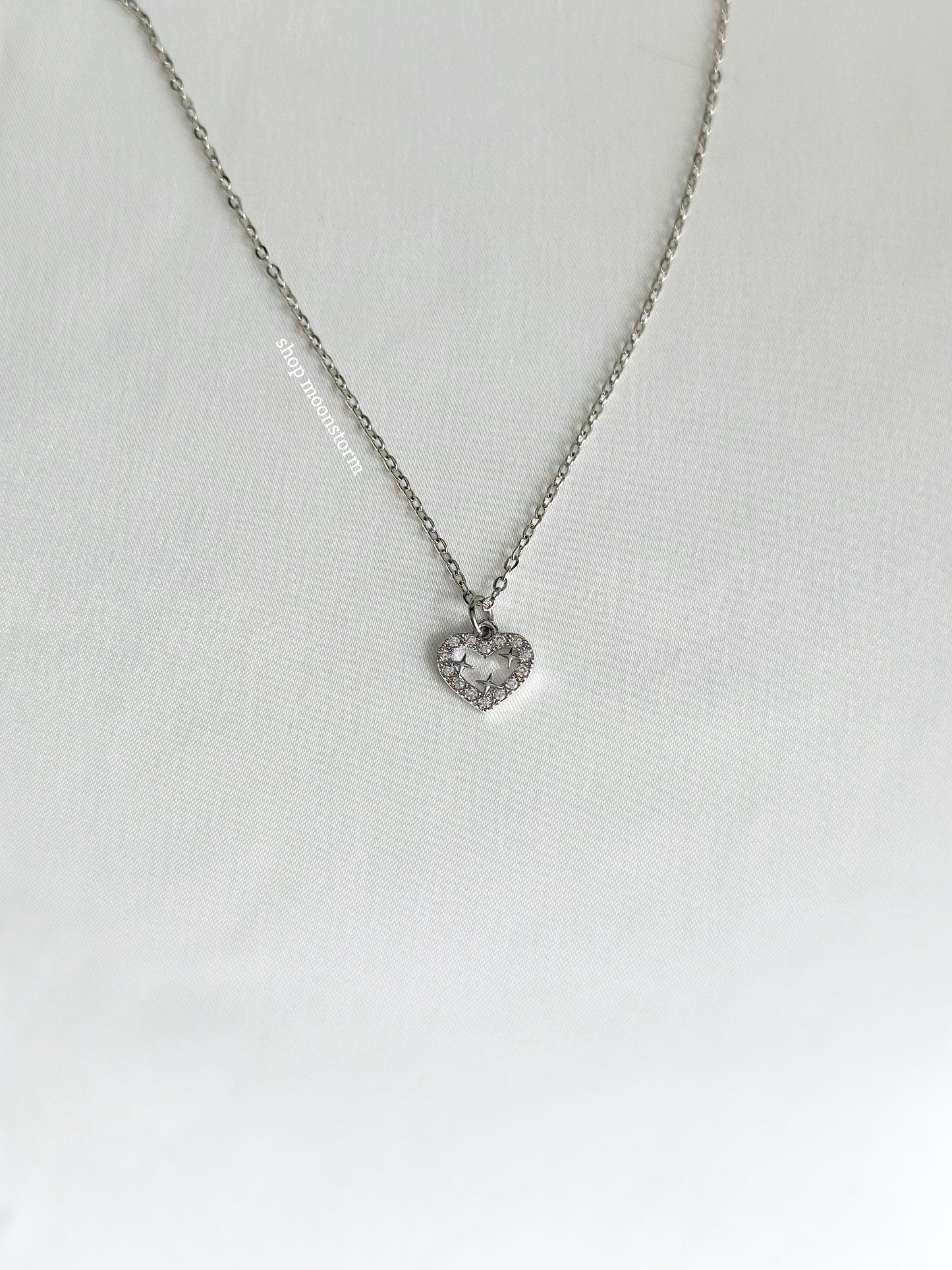 Silver Heart & Stars Necklace