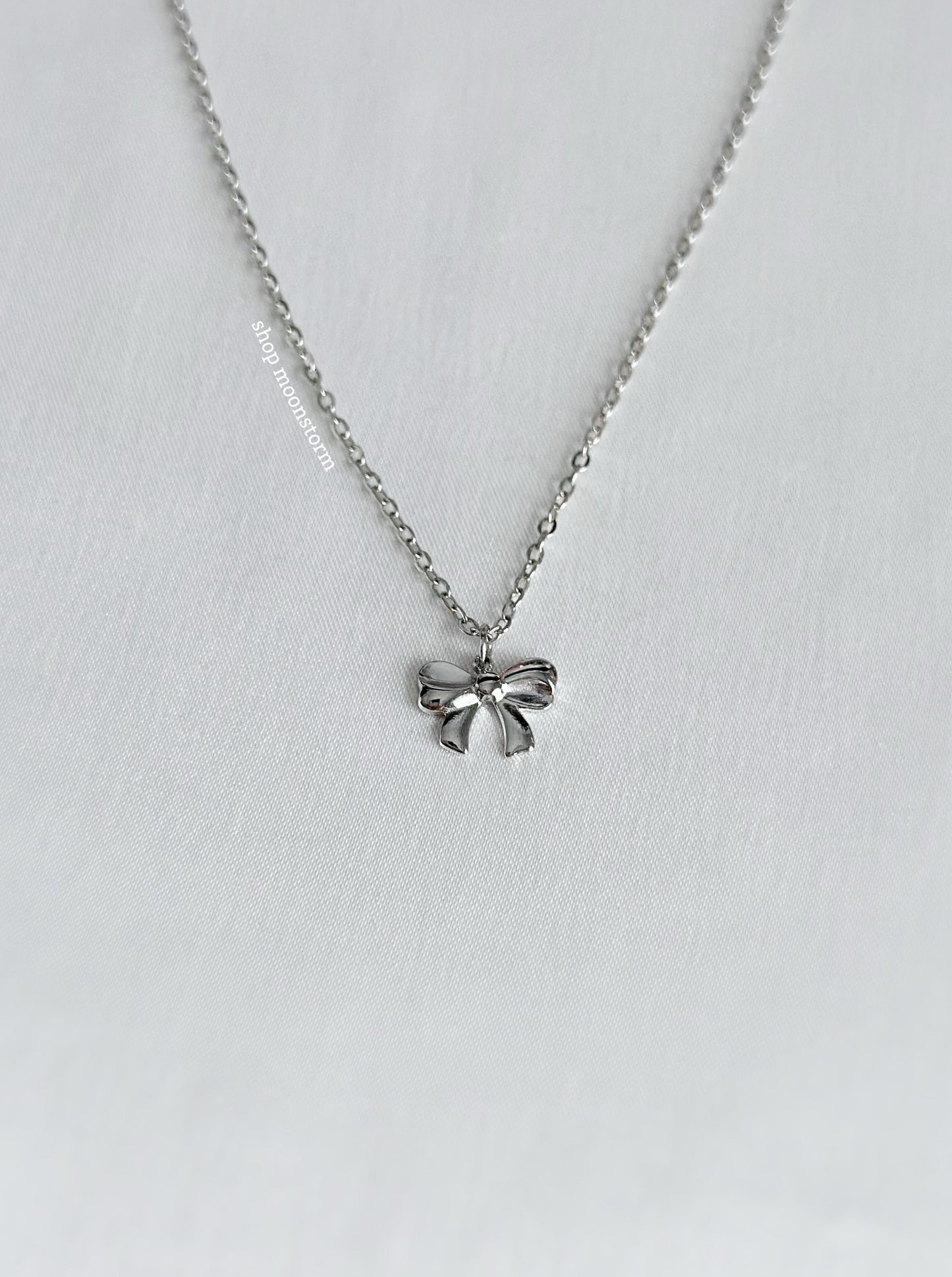 Silver Ribbon Bow Necklace