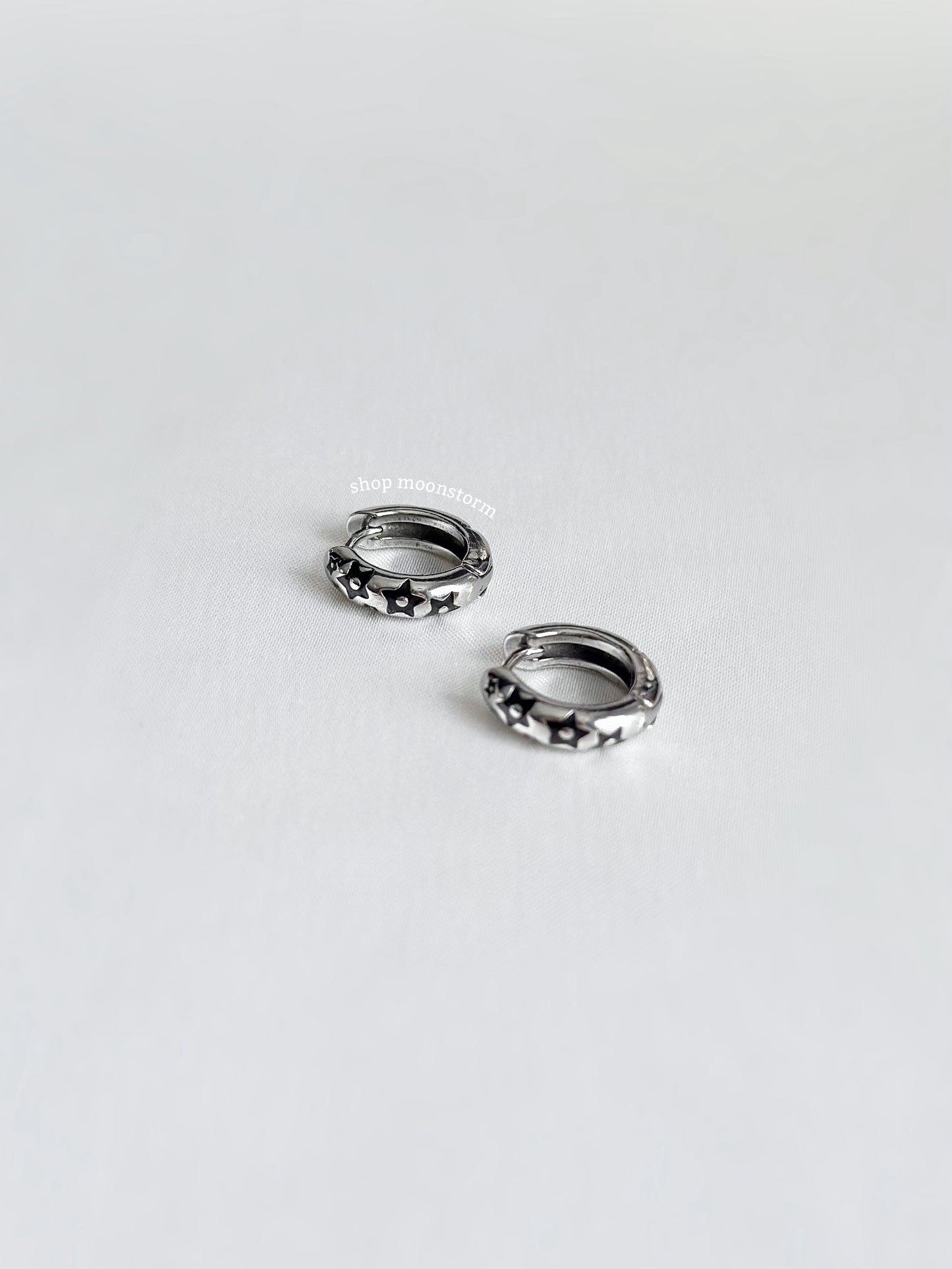 Lucky Black Star Hoop Earrings