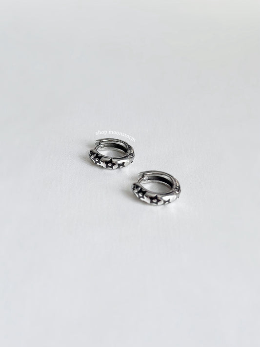 Lucky Black Star Hoop Earrings