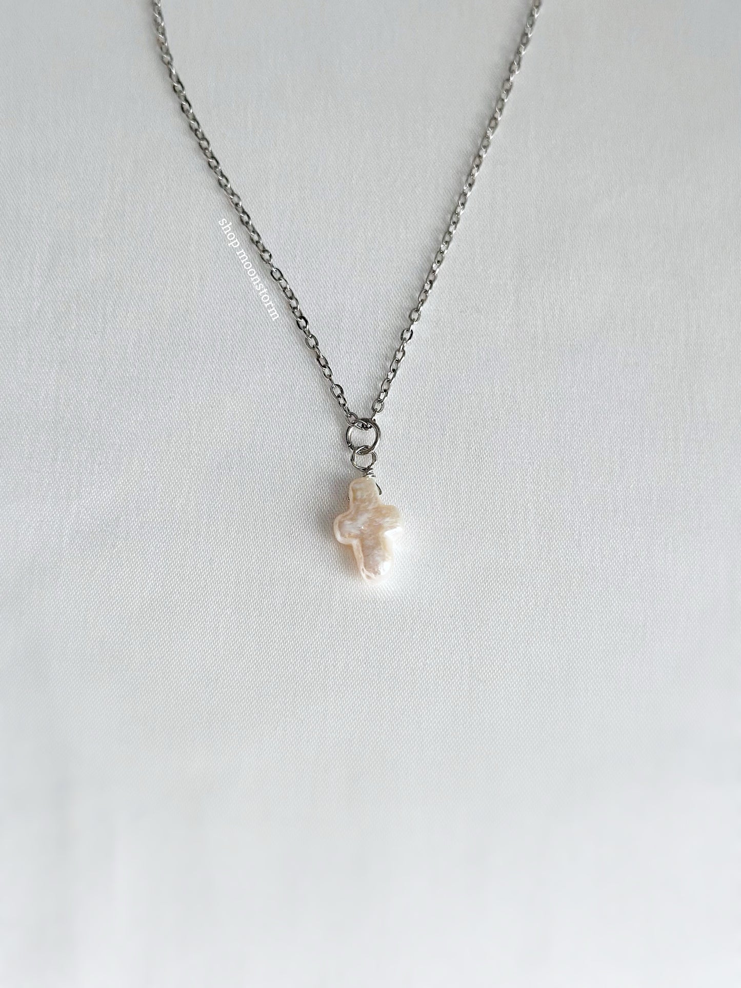 Natural Pearl Cross Necklace