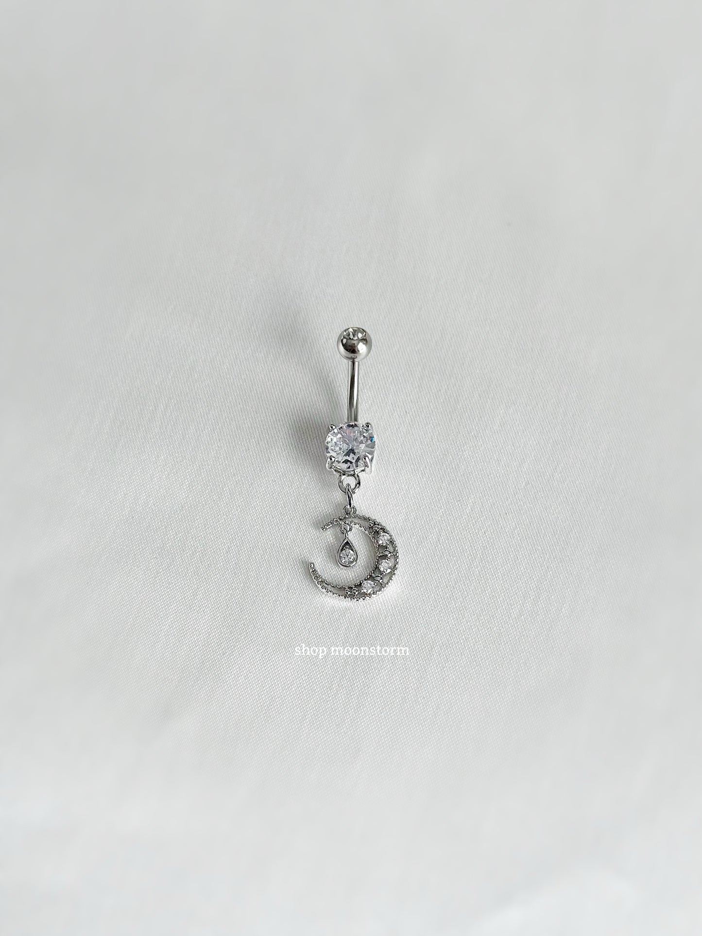 Silver Moon Dangle Belly Ring