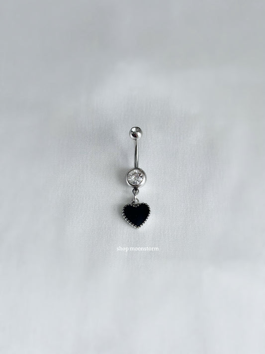 Black Heart Belly Ring (Silver Version)