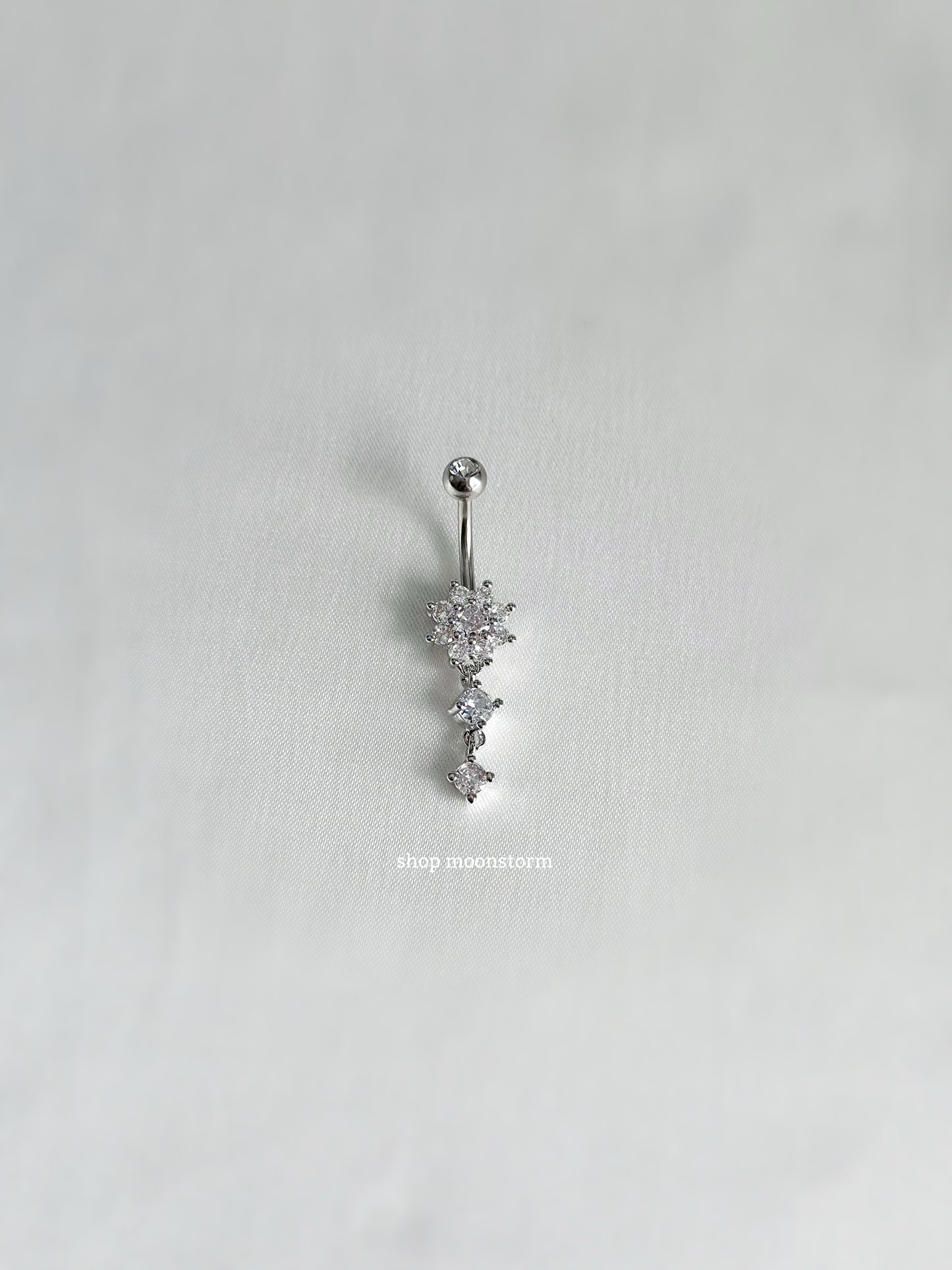 Silver Flower Drop Dangle Belly Ring