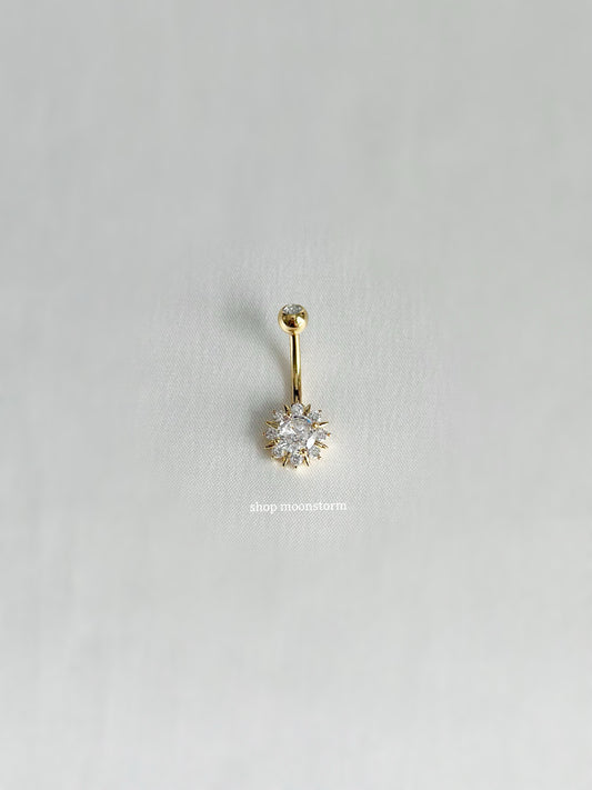 Gold Reflective Flower Belly Ring