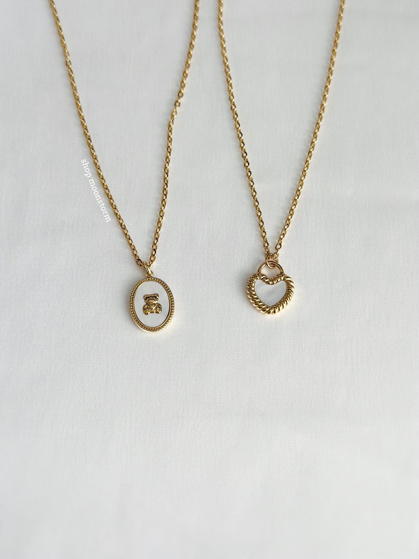 Gold Teddy Bear & Heart Necklace Pack (Set of Two)
