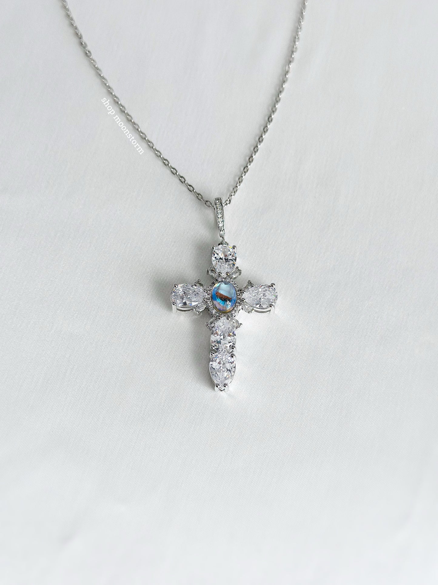 Sparkling Moonstone Cross Necklace