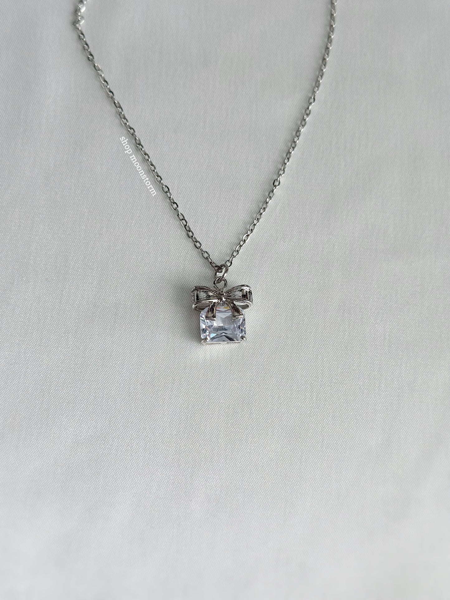 Chunky Ribbon Bow Crystal Necklace