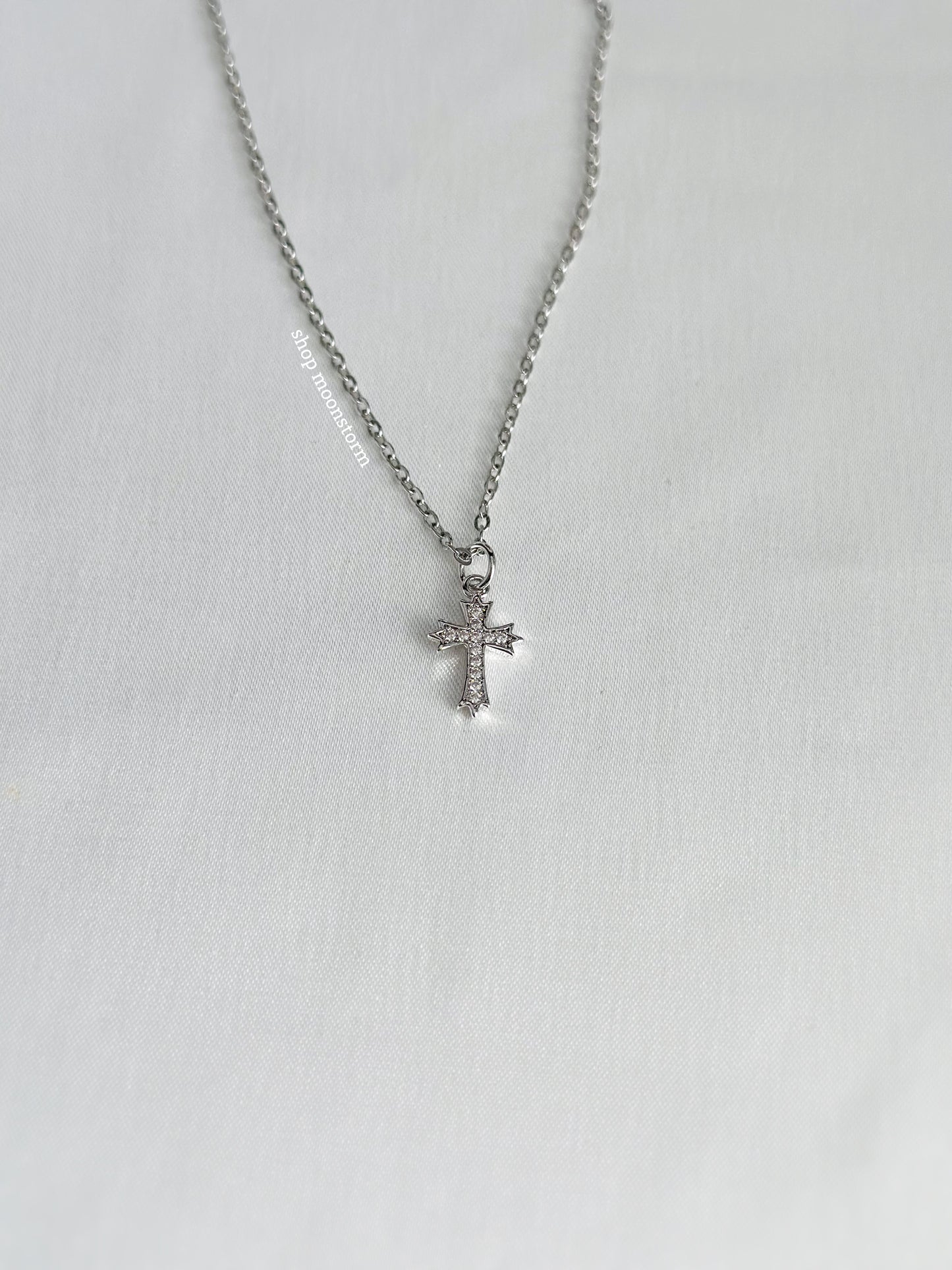 CZ Silver Mini Cross Necklace