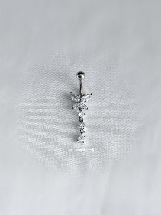 Silver Butterfly Dangle Belly Ring